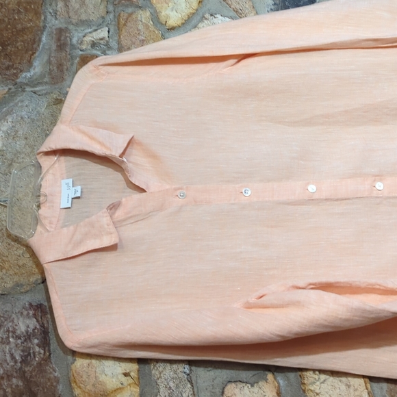 J. Jill Love Linen Button Down Shirt in Peach, size M - Picture 4 of 10